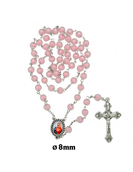 Rosario Plastico Tallado Rosa 8Mm