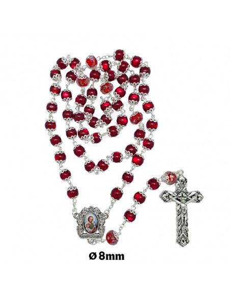 Rosario Resina Liso 8Mm Rojo Paters Cristal Con Rosa Interna Y Todo Copetas