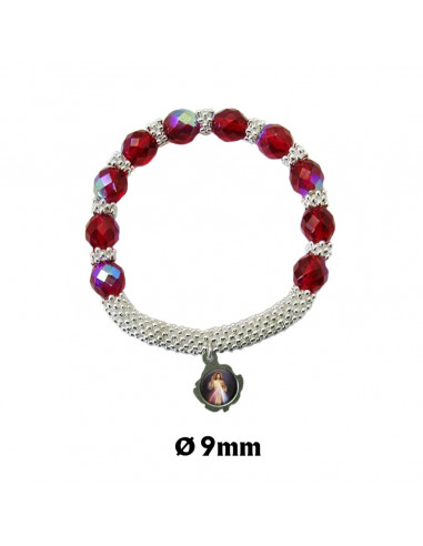 Pulsera Cristal Roja 9Mm Plateada Con...