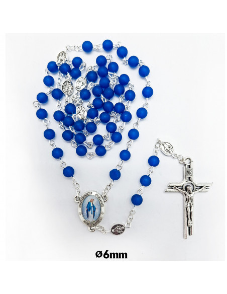 Rosario plastico Liso 6Mm Azul Satinado con paters virgen milagrosa