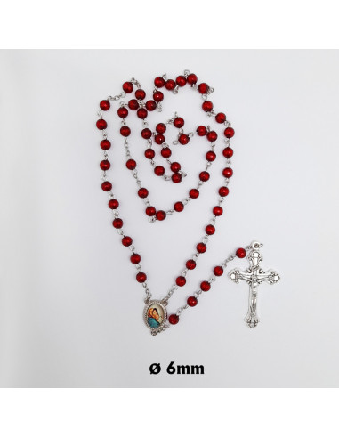 Rosario Plastico Tallado Rojo 6Mm