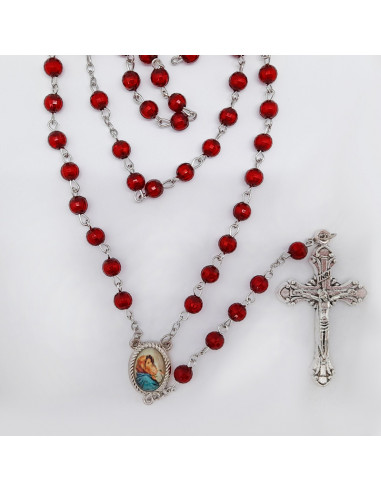 Rosario Plastico Tallado Rojo 6Mm