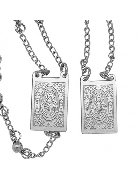 Rosario Acero 4mm medallas con Sagrado Corazon de Jesus