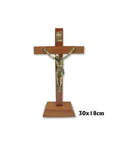 Crucifijo Madera Base 30x18cm Cristo Metal N108