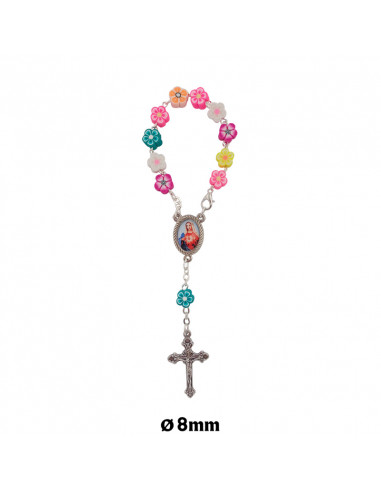 Decena Multicolor Flores de Goma con Mosqueton