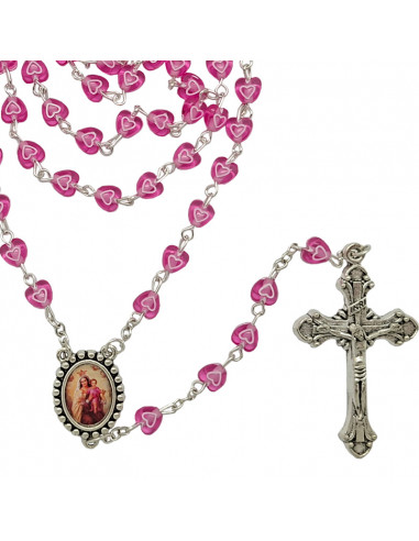 Rosario Plastico Corazon Rosa Fucsia...