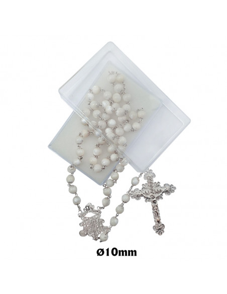 Rosario Perla Blanca 12Mm Del Matrimonio Plateado Paters Con Doble Anillo