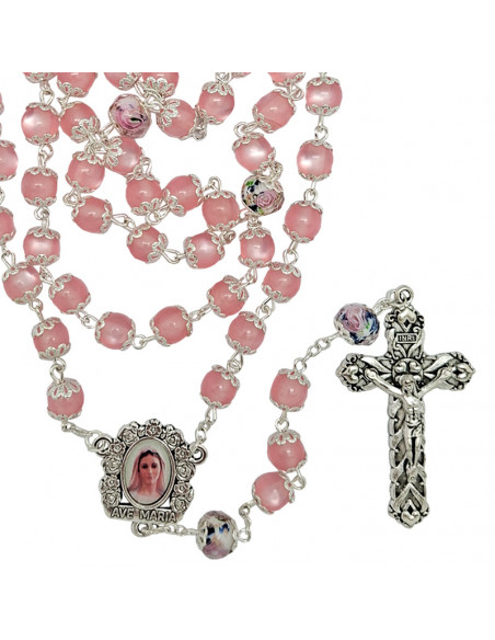 Rosario Resina Liso 8Mm Rosa Paters Cristal Con Rosa Interna Y Todo Copetas