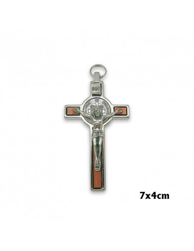 Cruz San Benito Madera Natural Y Metal Con Estuche Y Folleto