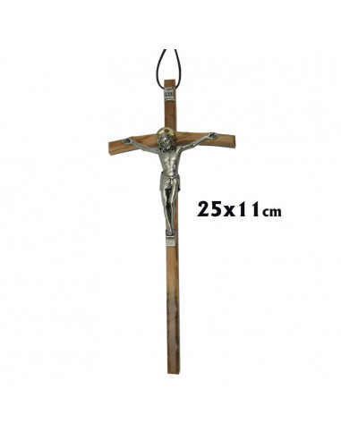 Cruz Madera En Estuche Primera Comunion Y Lamina Oro 50x35mm Cordon Blanco