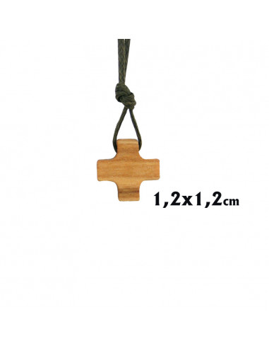 Crucifijo Madera Olivo Fino 25cm Cristo Con Corona Redonda Dorada