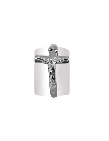 Anillo Plata Liso Con Cruz Grande 23Mm
