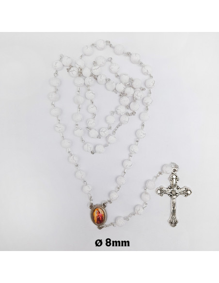 Rosario Plastico Liso Blanco Con Veta 8Mm