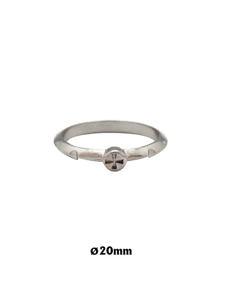 Rosario Anillo Plata Con Hendiduras Y Cruz Mini Cuadrada Arriba 22Mm