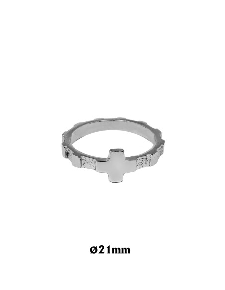 Rosario Anillo Plata Plano Cruz Lisa 21Mm