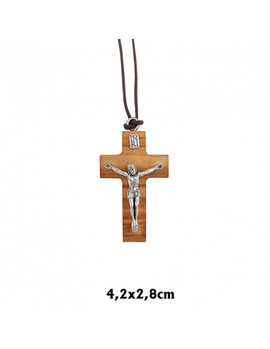 Cruz San Benito 14. 5x8cm Madera Olivo Con Medalla Y Cristo Metal