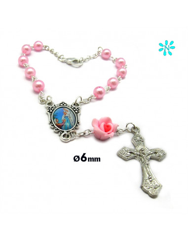 Decena Plastico 6Mm Rosa Con Flor...