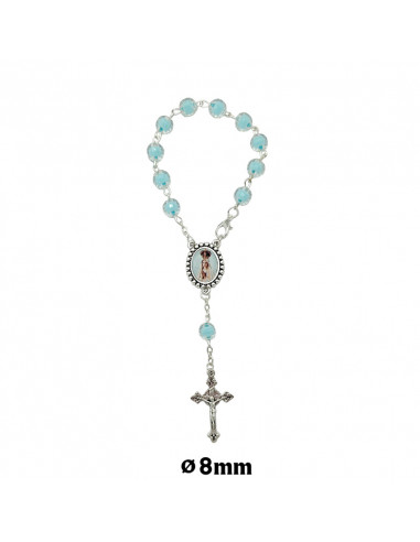 Decena Plastico Tallado Azul Celeste 8Mm