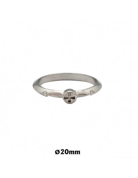 Rosario Anillo Plata Con Hendiduras Y Cruz Mini Cuadrada Arriba 22Mm