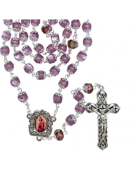 Rosario Resina Liso 8Mm Morado Paters Cristal Con Rosa Interna Y Todo Copetas