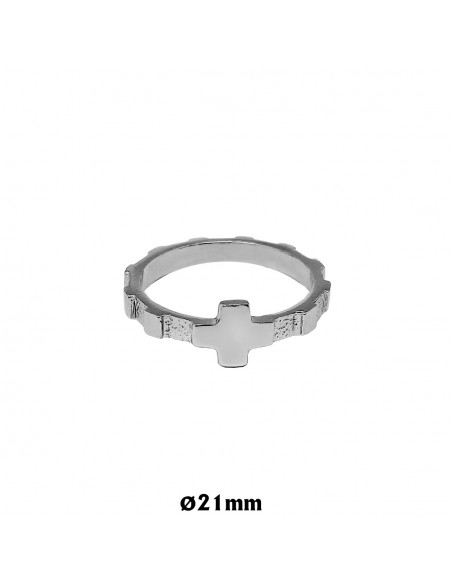 Rosario Anillo Plata Plano Cruz Lisa 21Mm