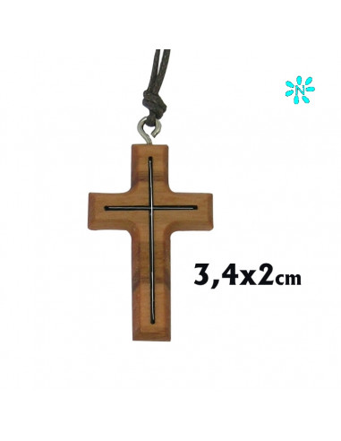 Cruz Madera Olivo Carmelitana 3. 5x2cm Con Cordon