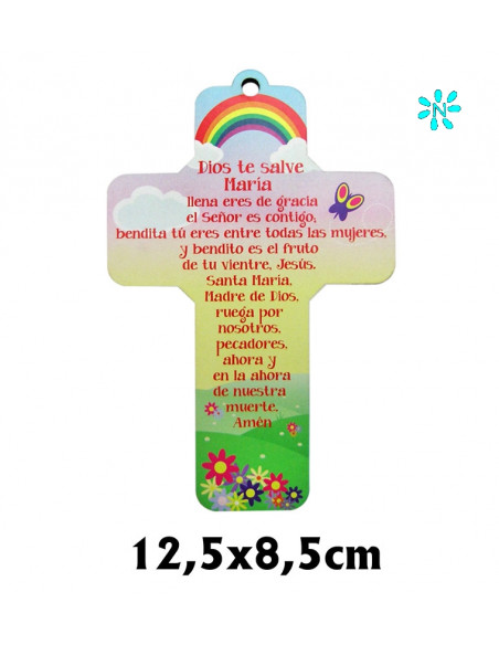 Cruz Infantil A Color Madera 12. 5x8. 5cm Dios Te Salve Maria