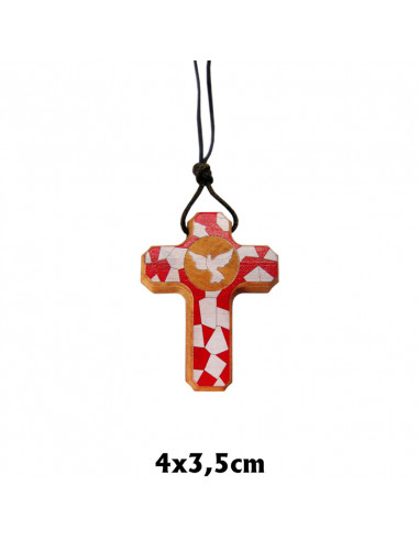 Cruz Confirmacion Madera 4x3 CM Roja Con Paloma