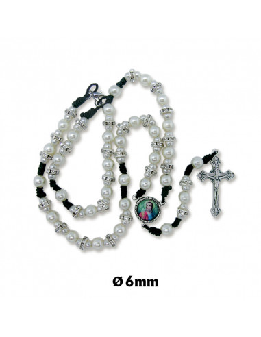 Rosario Plastico 6 Mm Blanco Liso En...