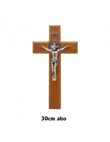 Crucifijo Madera San Benito 30x15. 5cm medallas esmaltadas ancho 3.4cm espeso 2.6cm