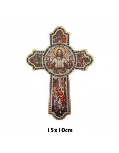 Cruz de la Acogida 15x10cm madera mdf con explicacion y en blister acabado relieve