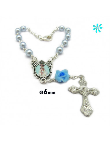 Decena Plastico 6Mm Azul Con Flor...