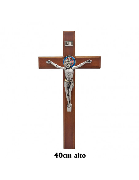 Crucifijo Madera San Benito 40x20. 5cm medallas esmaltadas ancho 4cm espeso 2.8cm