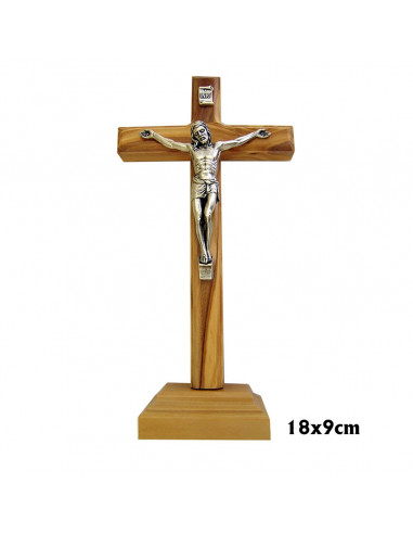 Crucifijo Madera Olivo 47x24cm Con Base Y Cristo