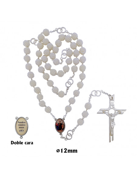 Rosario Perla Blanca 12Mm Del Matrimonio Plateado Paters Con Doble Anillo