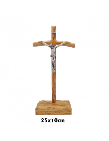 Crucifijo Madera Olivo Pastoral Con Base 25x10cm