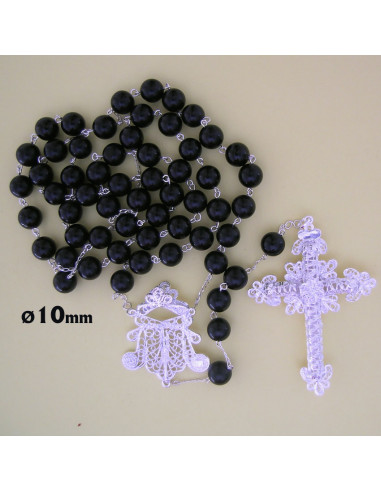 Rosario Azabache 10Mm Y Plata Filigrama