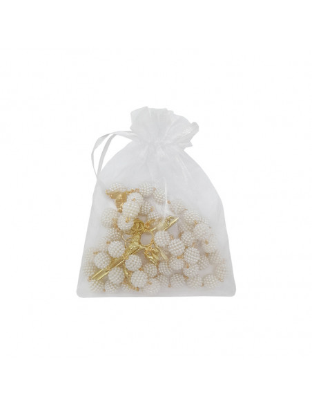 Rosario Perla Blanca 12Mm Del Matrimonio Dorado Paters Con Doble Anillo