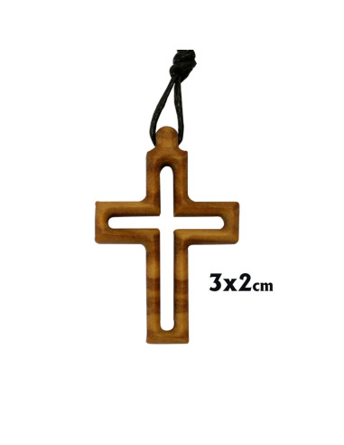Cruz Madera Olivo Hueca 3X2cm Con Cordon