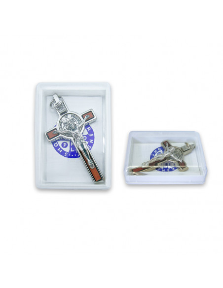 Cruz San Benito Madera Natural Y Metal Con Estuche Y Folleto