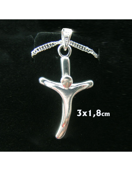 Cruz Metal Con Cristo Moderno Plateado Al Aire 3X1. 8Cm
