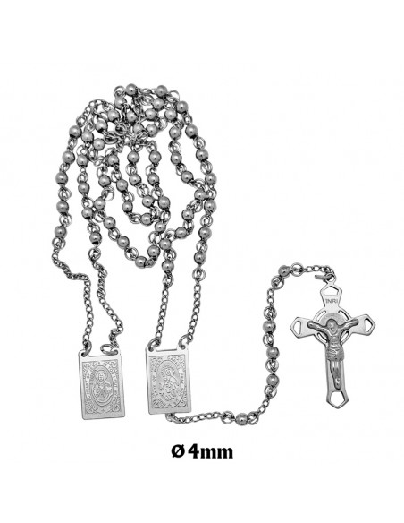 Rosario Acero Escapulario 4Mm Con Medallas 2X1.4Cm Cruz Picos Grabada Laser San Benito