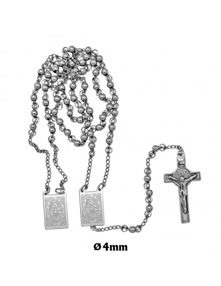 Rosario Acero 4Mm Medallas Con Sagrado Corazon De Jesús