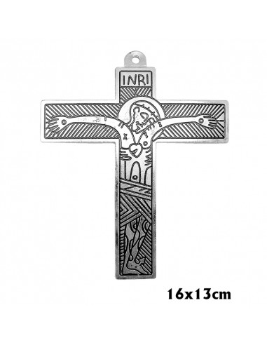 Cruz Metal Barroca Cuero Con Base 23x13. 5cm