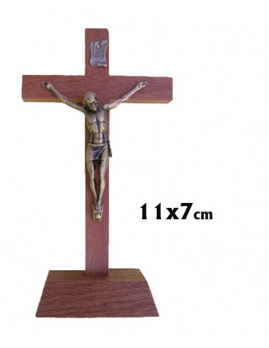 Crucifijo Madera Base 11Cm Cristo Metal