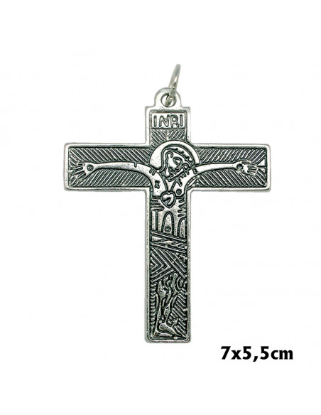 Cruz Metal Familia Colgante 6x5. 5cm Catecumenal Texto Oscuro