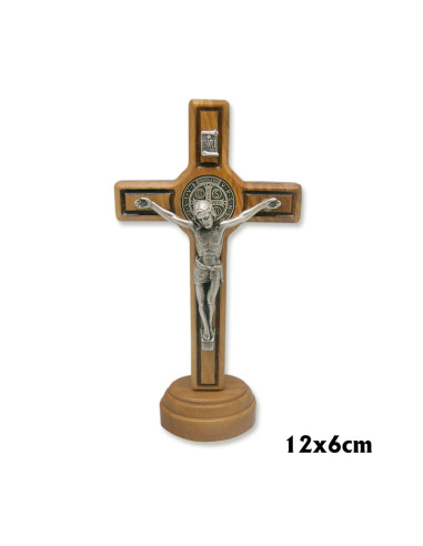 Cruz San Benito Madera Olivo Con Base...