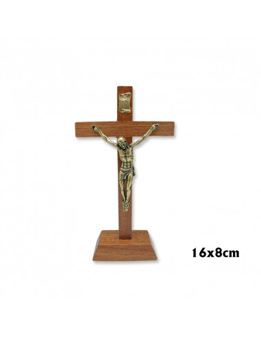 Crucifijo Madera Base 16Cm Cristo Metal