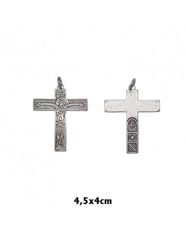 Cruz Metal Familia Colgante 4. 5x 4cm Catecumenal Fondo Oscuro