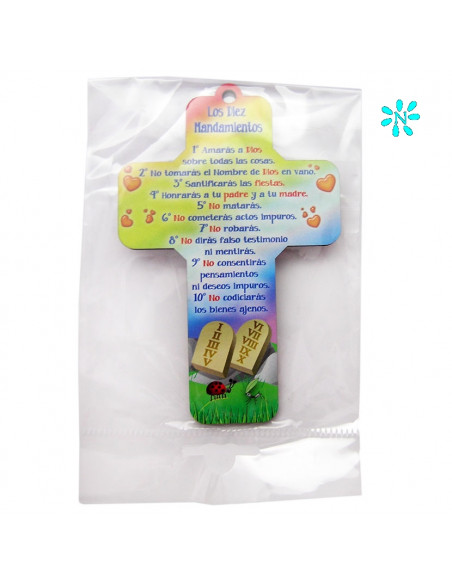 Cruz Infantil A Color Madera 12.5x8.5cm Diez Mandamientos